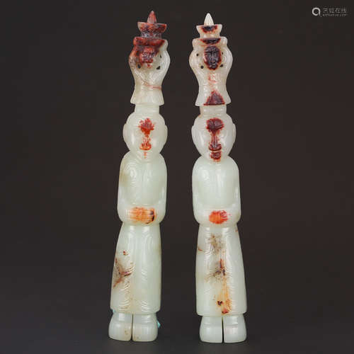 CHINESE JADE FIGURINE PAIR