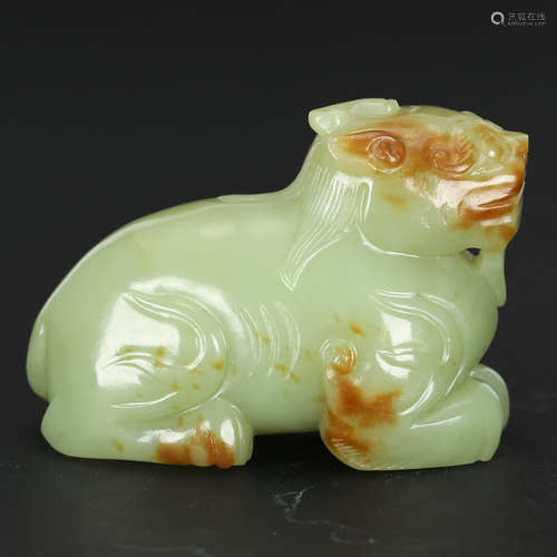 CHINESE CELADON JADE FIGURE OF BEAST