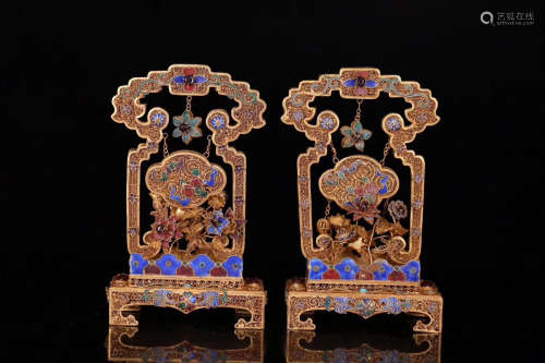 PAIR GILT SILVER MOLDED DECORATIONS