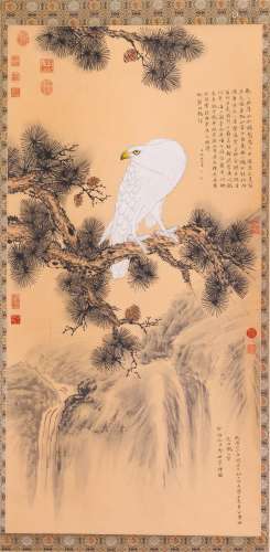 CHINESE SCROLL PAINTING OF EAGLE ON PINE