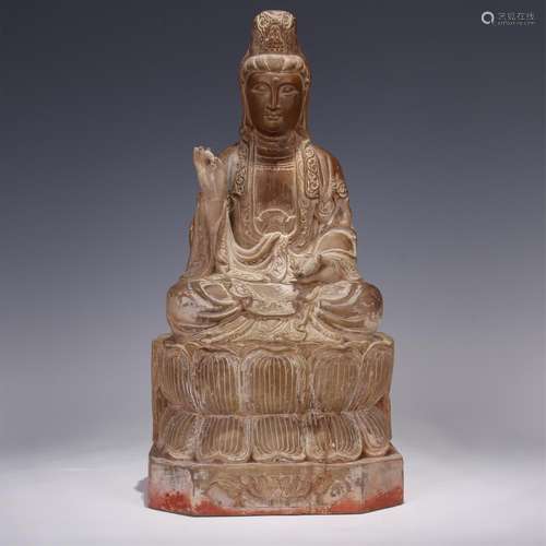 CHINESE WOOD CARVED SEATED GUANYIN