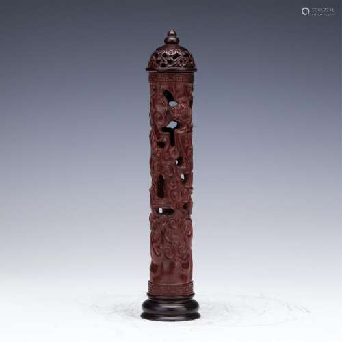 CHINESE ZITAN CARVED INSENCE CAGE