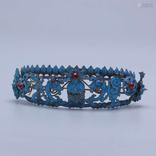 CHINESE KINGFISHER FEATHER SILVER HAIRPIN