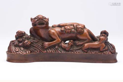 CHINESE BOXWOOD DRAGON BRUSH HOLDER