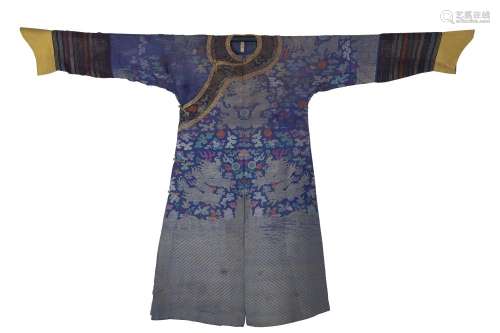 CHINESE BLUE EMBROIDERY IMPERIAL DRAGON ROBE