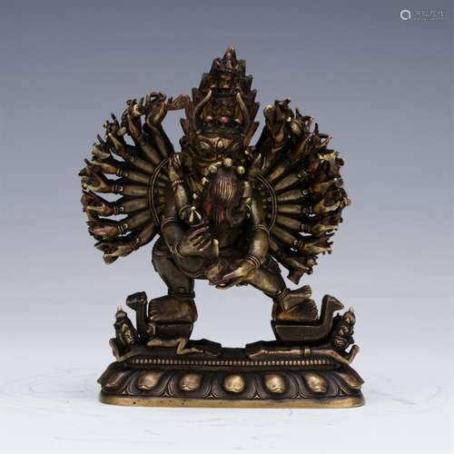 TIBETAN GILT BRONZE YAMANTAKA BUDDHA