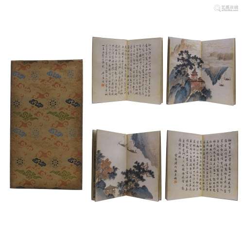 EIGHT PAGES OF CHINESE ALBUM PAINTING OF LAKEVIEWS