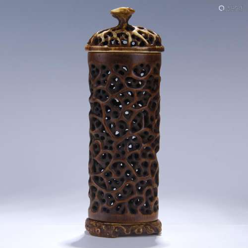 CHINESE BAMBOO PIERCED CARVED INSENCE CAGE