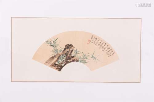 CHINESE FAN PAINTING OF BAMBOO AND ROCK