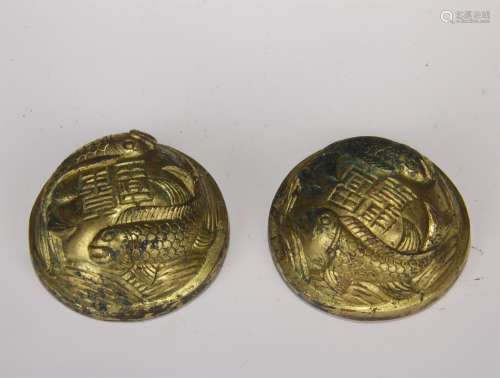 PAIR OF CHINESE GILT BRONZE PAPER WEIGHTER