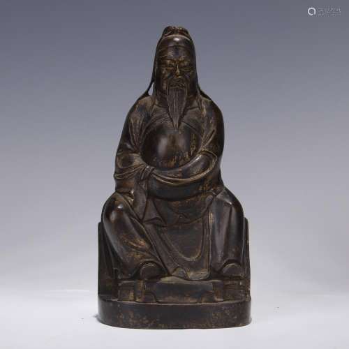 CHINESE PARTLY GILT BRONZE SEATED OFFICIAL