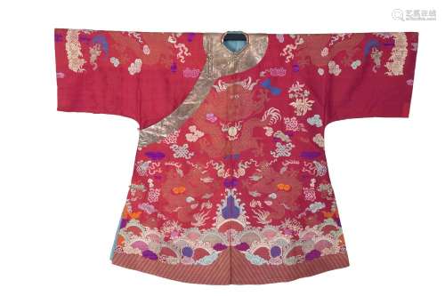 CHINESE RED EMBROIDERY IMPERIAL DRAGON ROBE