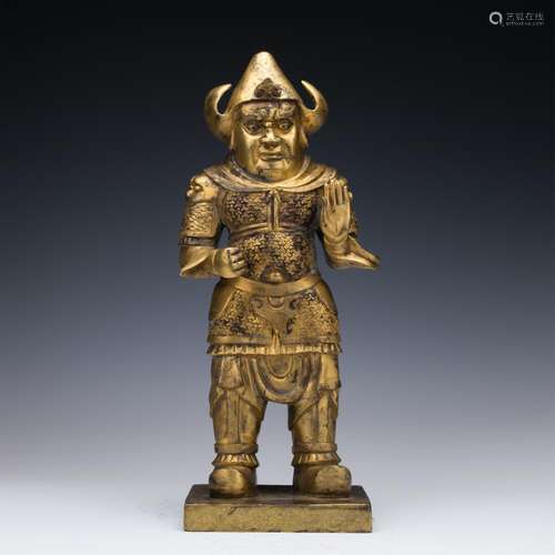 LARGE CHINESE GILT BRONZE WARRIOR