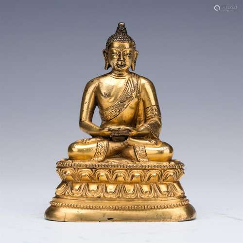 CHINESE GILT BRONZE SEATED SAKYAMUNI BUDDHA