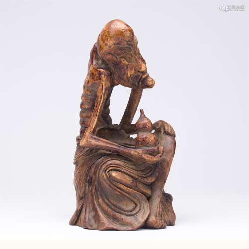 CHINESE BAMBOO CARVED SEATED LOHAN