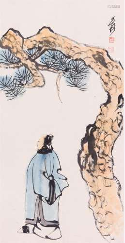 CHINESE SCROLL PAINTING OF WISE MAN UNDER PINE