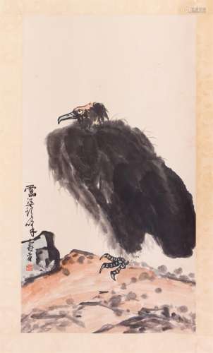 CHINESE SCROLL PAINTING OF EALGE ON ROCK