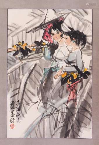 CHINESE SCROLL PAINTING OF TWO GIRLS