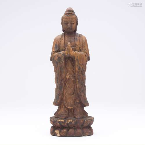 CHINESE WOOD STANDING BUDDHA