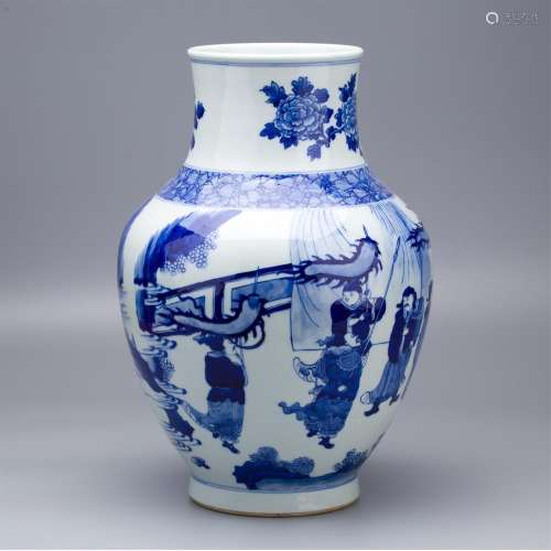CHINESE PORCELAIN BLUE AND WHITE FIGURES VASE
