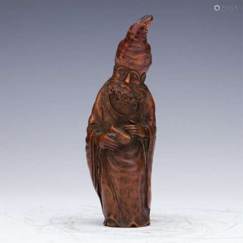 CHINESE BAMBOO ROOT CARVED OLD MAN TABLE ITEM