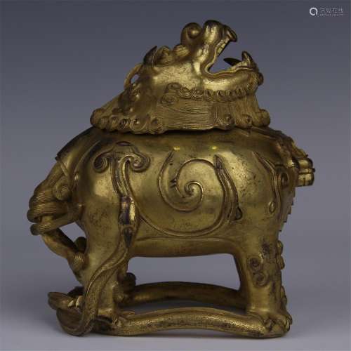 CHINESE GILT BRONZE BEAST INSENCE CAGE