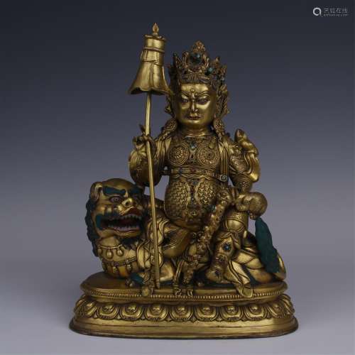 CHINESE GILT BRONZE SEATED GOD OF WEALTH