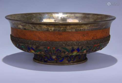 CHINESE ENAMEL SILVER BOWL