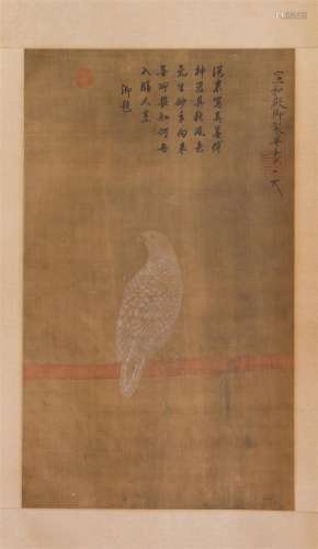 CHINESE SCROLL PAINTING OF EAGLE ON PORCH