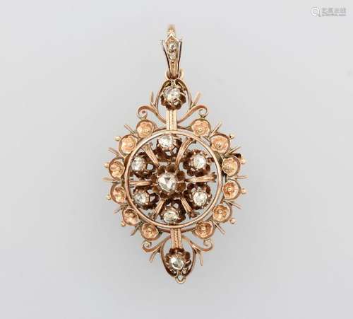 14 kt gold pendant with diamonds, approx. 1880s