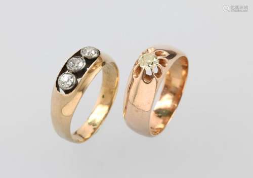 14 kt gold lot 2 rings with diamonds