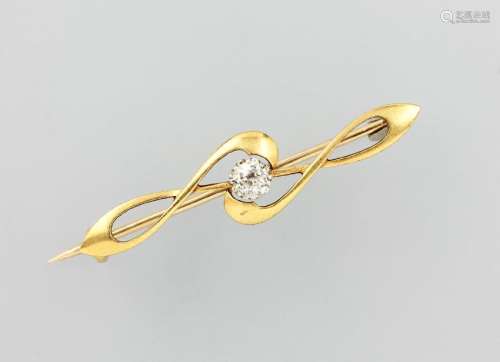 14 kt gold brooch with diamond, german approx. 1905