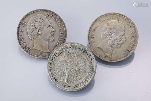 Lot 3 silver coins, 5 Mark, Germany