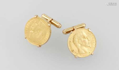 Pair of 18 kt gold cuff links with coin inlays