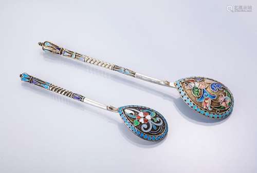 2 spoons with enamel, Russia approx. 1900