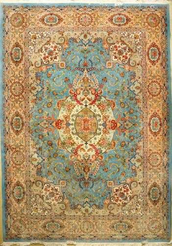 Fine Sky-Blue Mashad 'Part-Silk' Carpet,