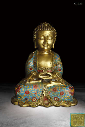 清 銅景泰藍鎏金彌勒佛像