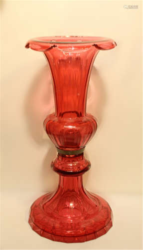 19th Century French Ruby Red Cut Glass Vase