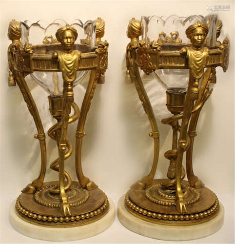 Pair of 18th. C Gilt Bronze Vases