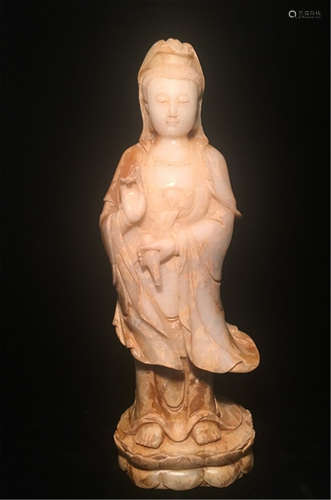 Large Chinese White Jade Carved Guanyin