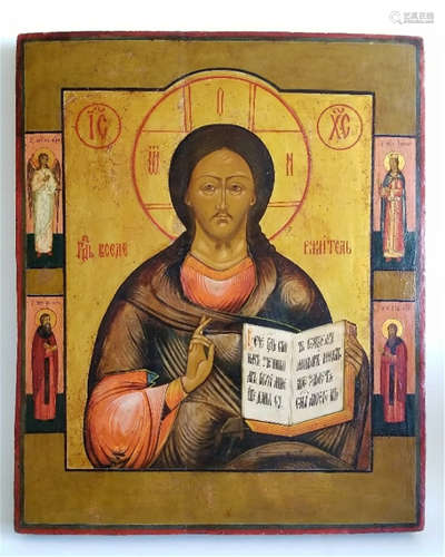 Large 19C Russian Icon of Christ Pantocrator