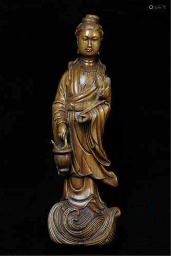 Chinese Huanghuali Carved Standing Guanyin w