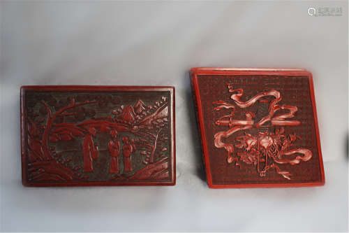 Two Chinese Red Cinnabar Cover Boxes