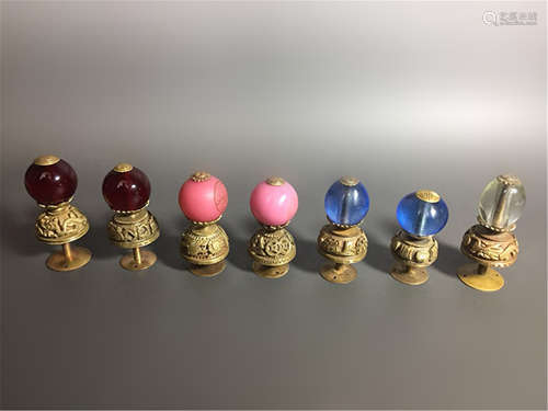 Group of  Seven Chinese Rank Court Hat Beads