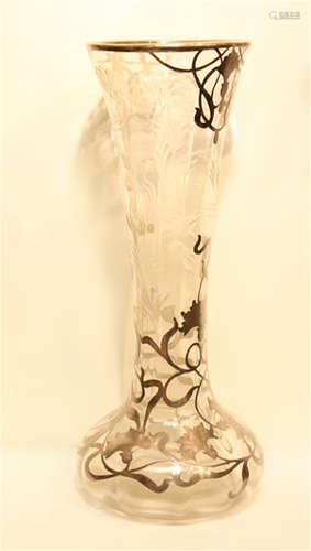 Cut Glass of Sterling Silver Over Lay Vase