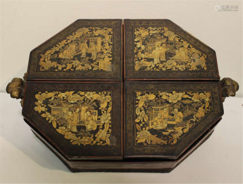19th.C Chinese Octagonal Lacquer Candy Box