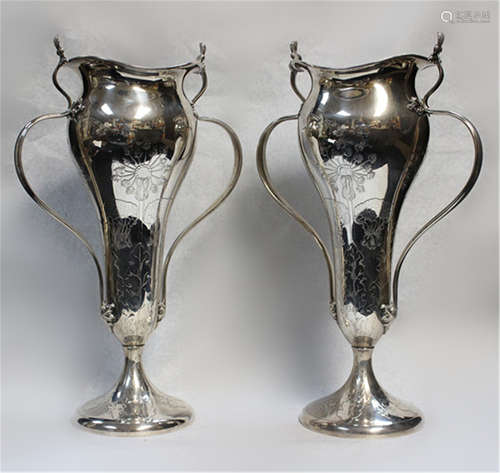 Pair of Sterling Silver Tiffany .Co Vases