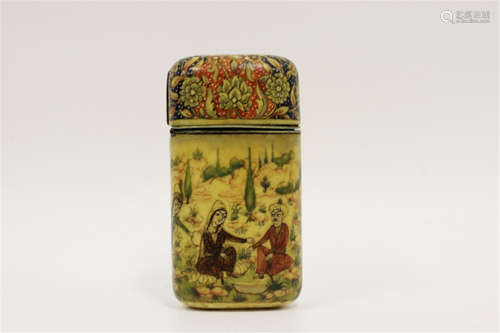 18th Century Miniature Box w Gold Rimmed Painting