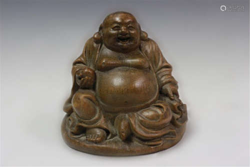 Chinese Bamboo Carved Smilling Buddha