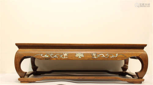 19th Century Wood Stand w Mother Pearl Inlaid